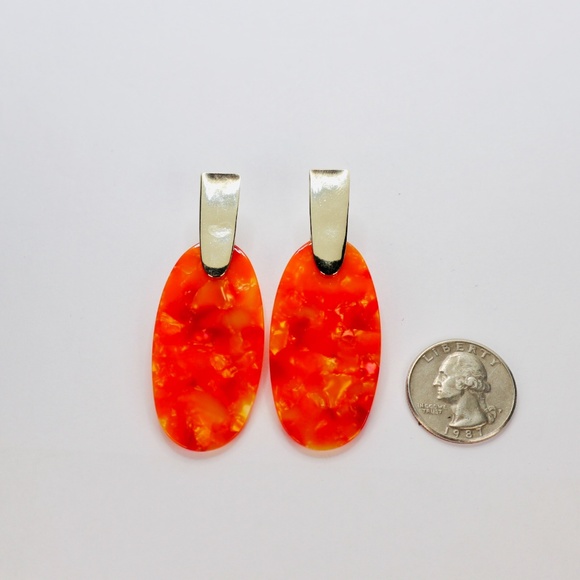 Oval Orange Earrings | Marble Earrings | Orange Statement Earrings - Picture 2 of 2